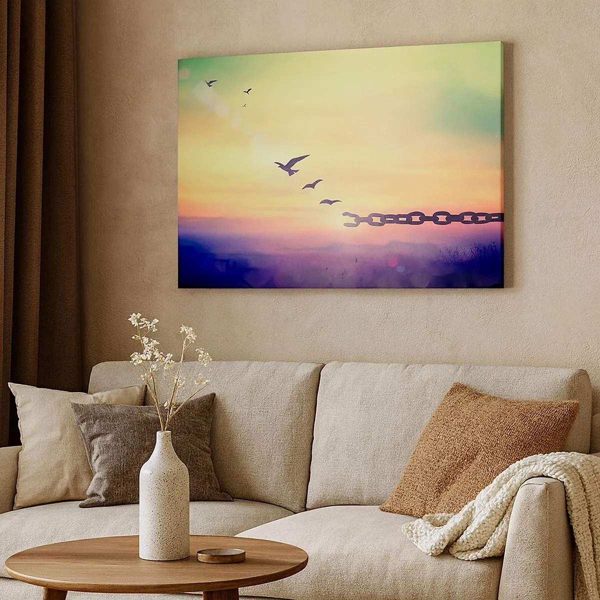 Canvas picture - Symbol of freedom with birds and a broken chain - 70x50cm - Victory of Freedom - Modern wall decoration for the living room and bedroom ARTTOR