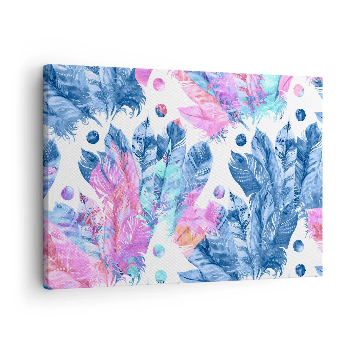Canvas picture - Abstract pattern with colorful feathers in pastel shades - 70x50cm - Pink and Blue Plumes - Modern wall decoration for the living room and bedroom ARTTOR