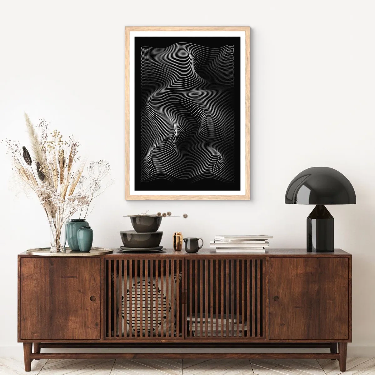 Poster in light oak frame - Dance of the Light in Space - 50x70 cm