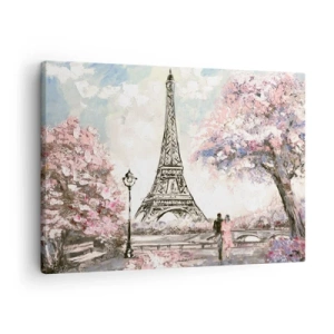 Canvas picture - The Eiffel Tower surrounded by flowering trees - 70x50cm - April Walk in Paris - Modern wall decoration for the living room and bedroom ARTTOR