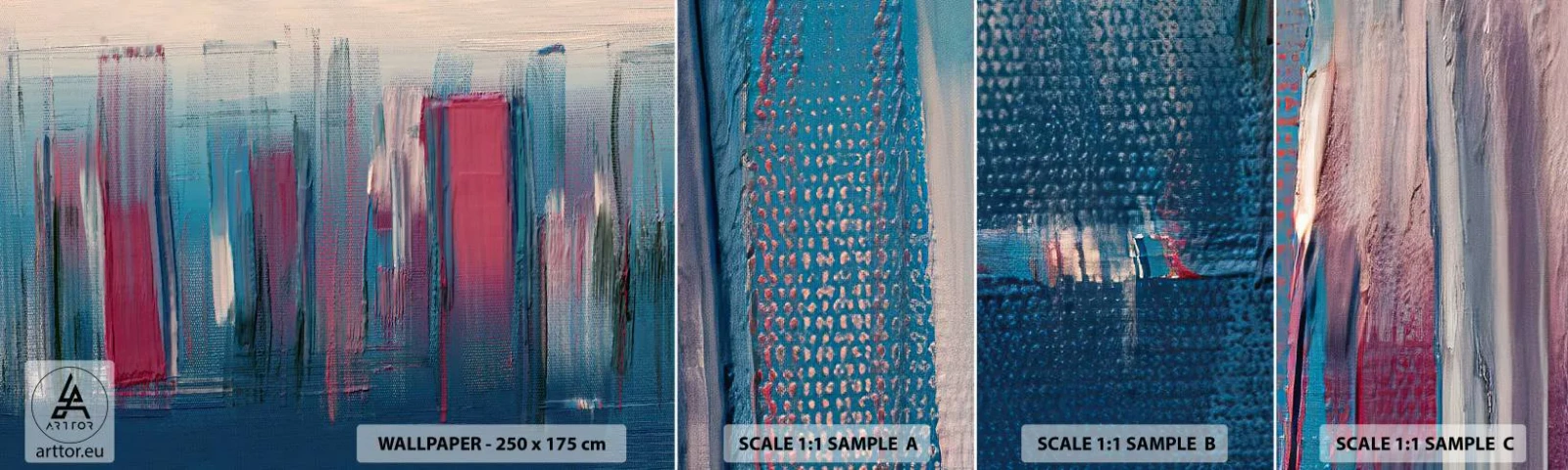 Photo Wallpaper Sample Self-Adhesive Deluxe Sticker - Vertical Composition In Blue And Red - Piece, Abstraction, Paint - 100x30 cm