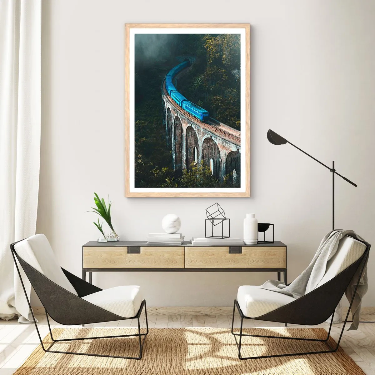 Poster in light oak frame - Train through Nature - 61x91 cm