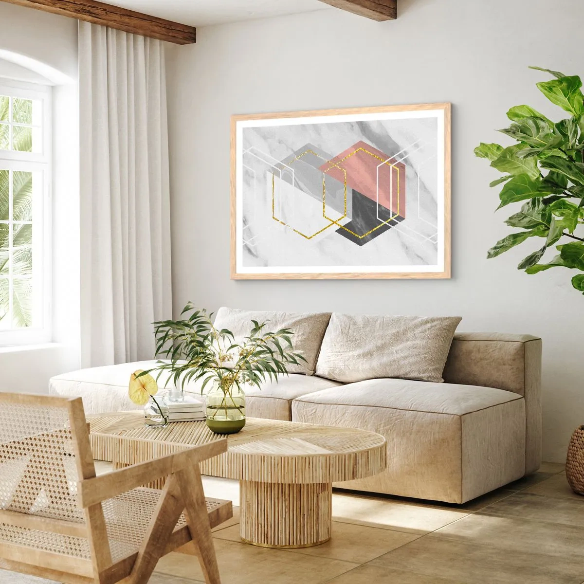 Poster in light oak frame - Chain Composition - 100x70 cm