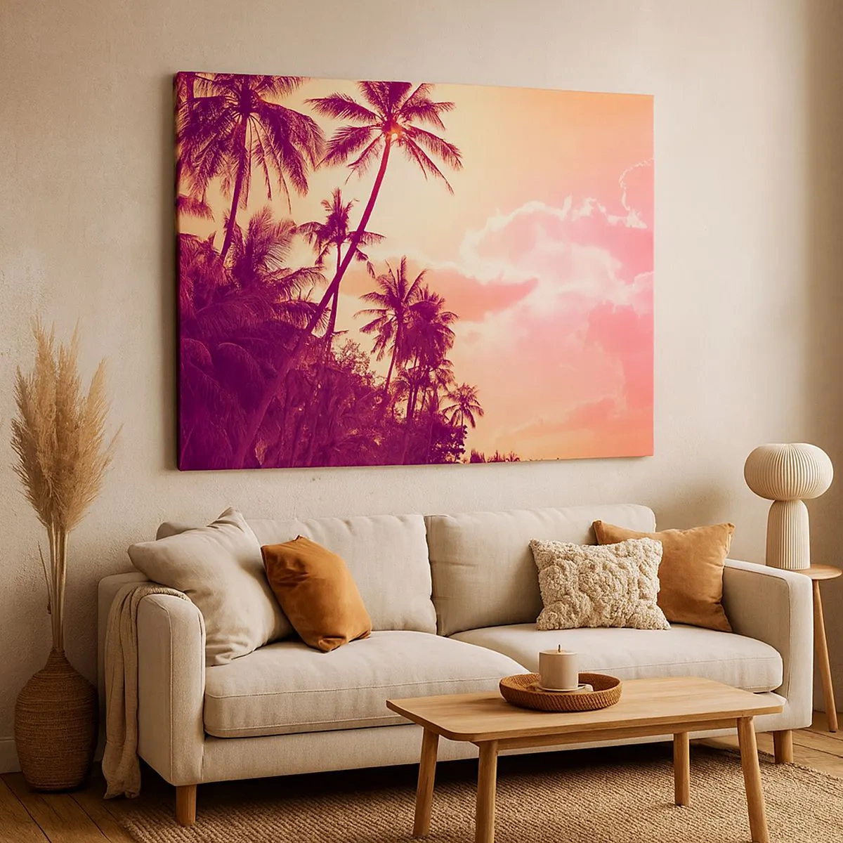Canvas picture - Palm trees illuminated by the setting sun in a tropical sky - 70x50cm - You Have to Choose - Modern wall decoration for the living room and bedroom ARTTOR