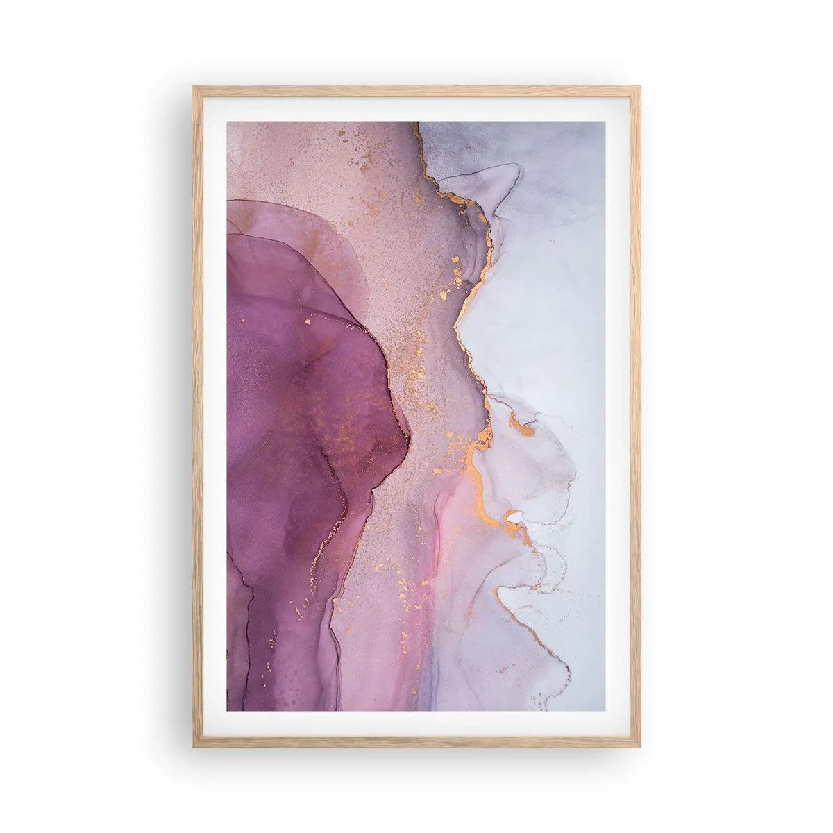 Poster in light oak frame - Waves of Violet and Purple - 61x91 cm