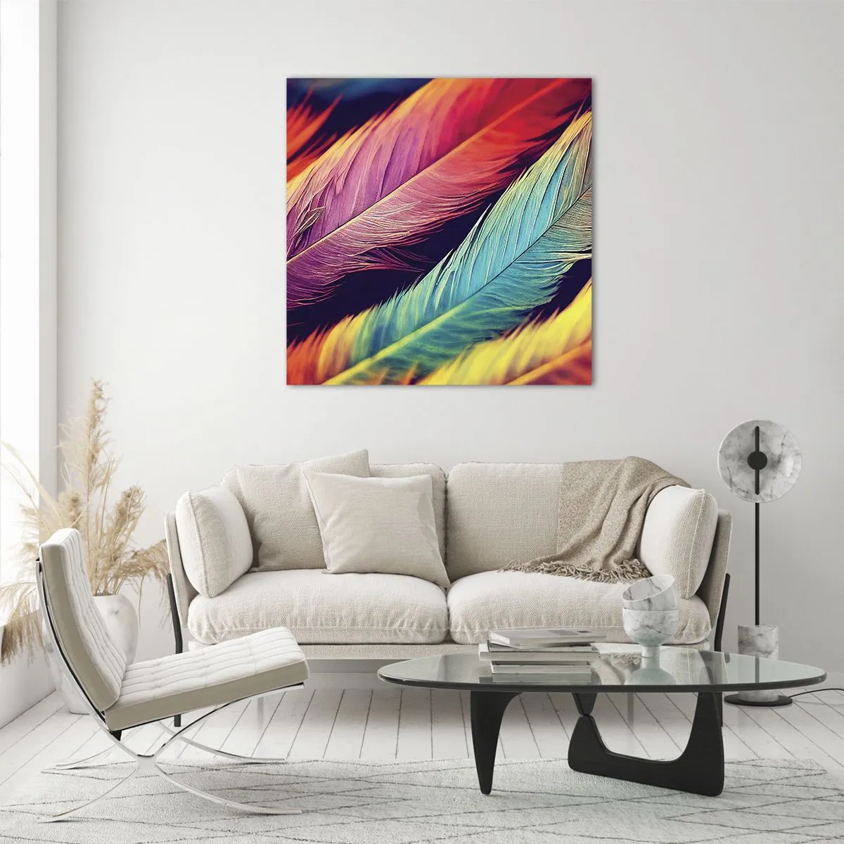 Glass picture - Feathered Rainbow - 50x50 cm