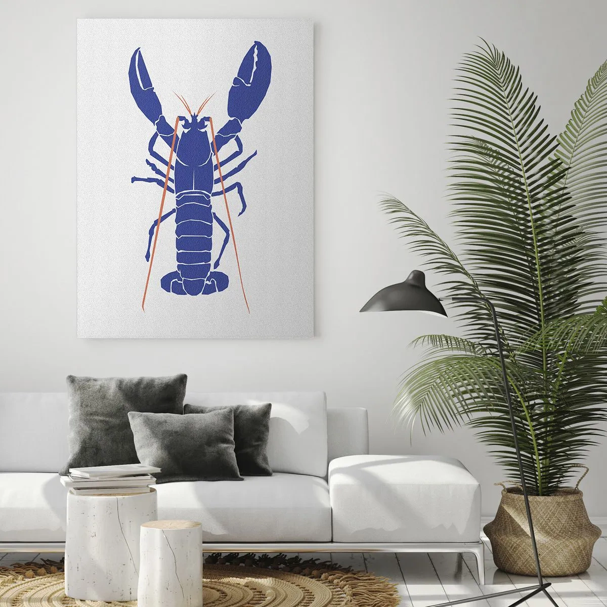 Glass picture - Exquisite Lobster in Navy Blue - 80x120 cm