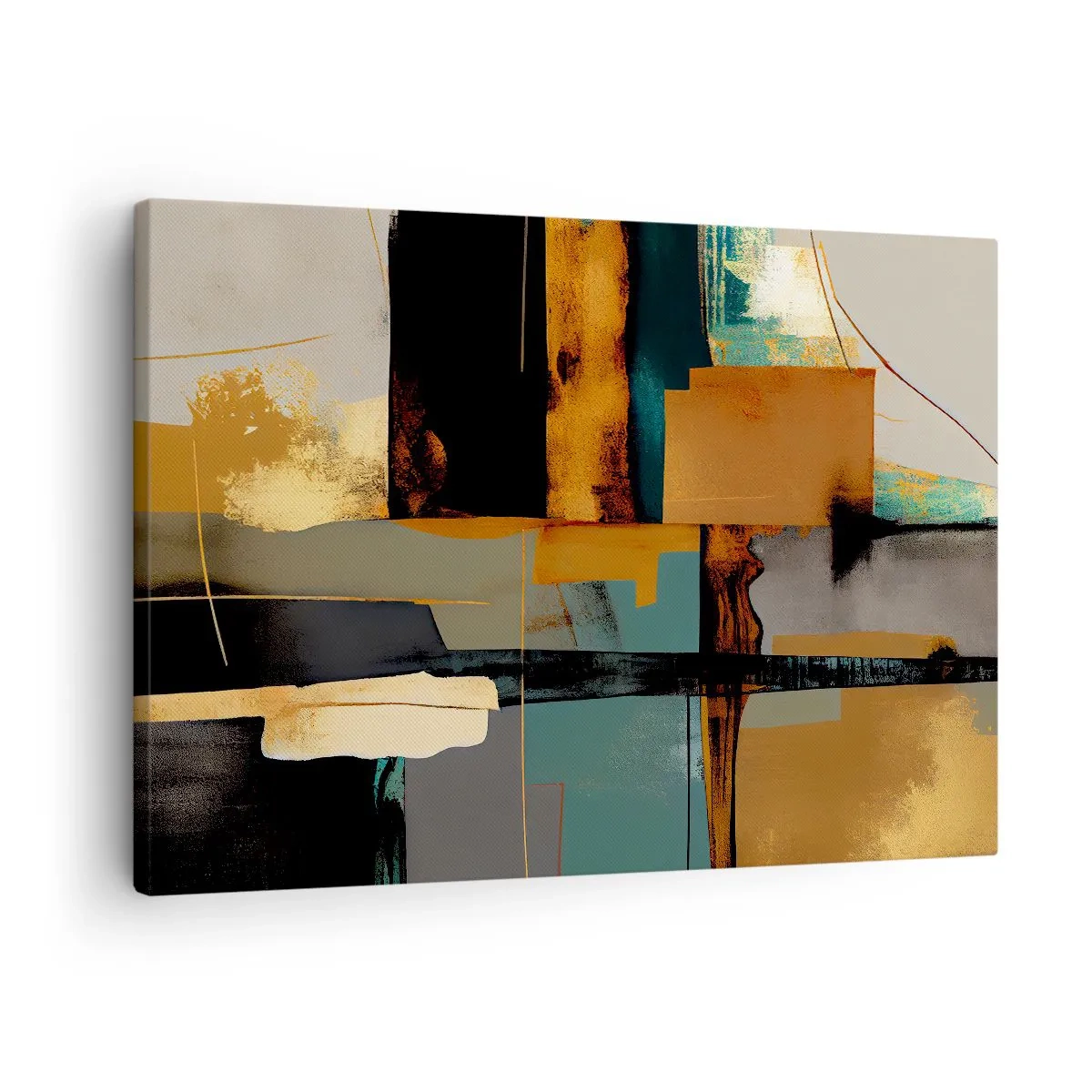 Canvas picture - Abstract composition with gold and turquoise elements - 70x50cm - Abstract - Light and Shadow - Modern wall decoration for the living room and bedroom ARTTOR