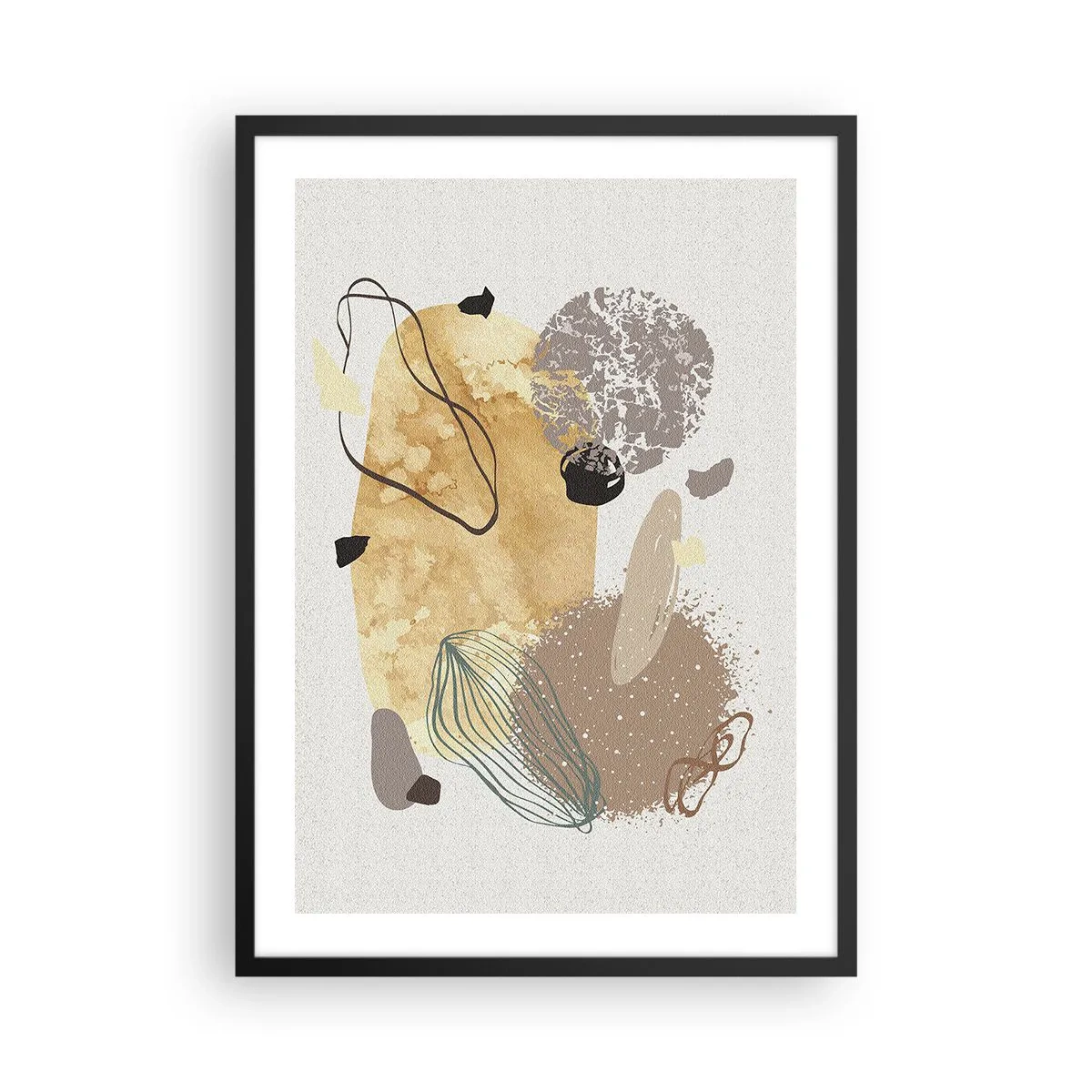Poster in black frame - Abstract composition in natural shades - 50x70cm - Applied Splashing - Modern wall decoration for the living room and bedroom ARTTOR