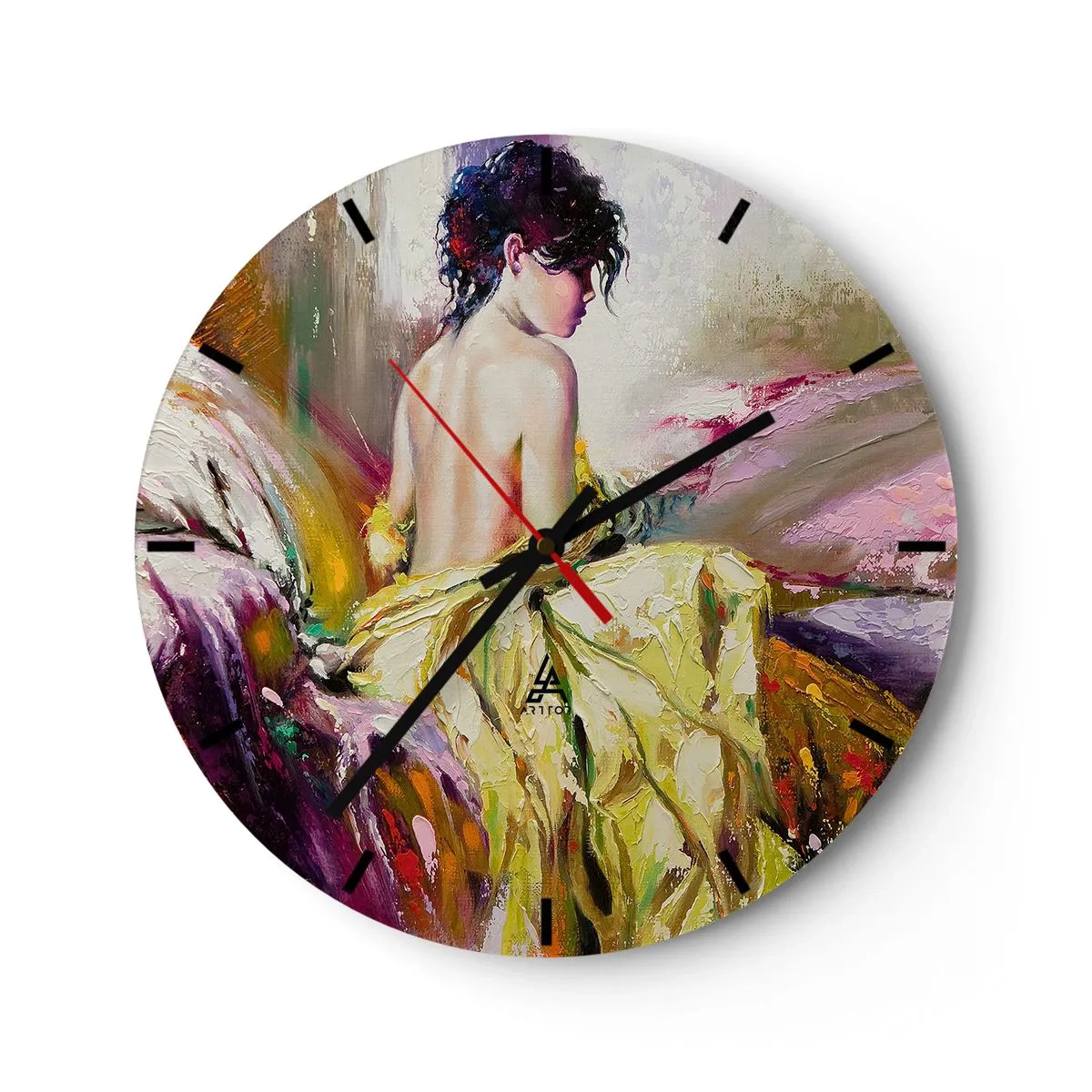 Wall clock - Clock on glass - Graceful in Yellow - 40x40 cm
