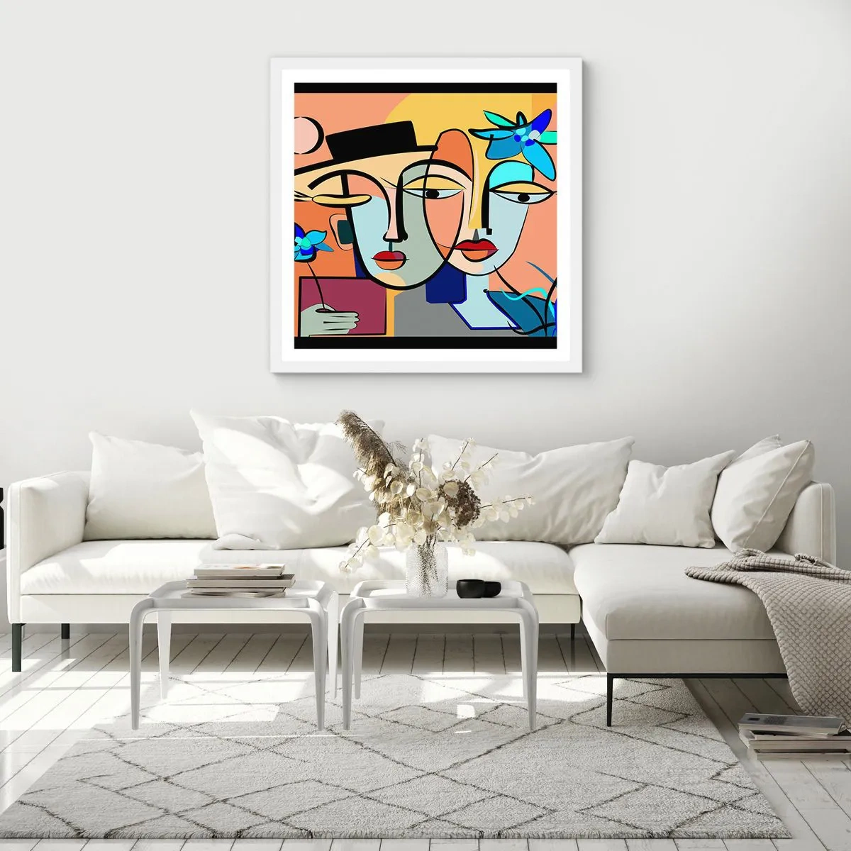 Poster in white frmae - Rendez-vous Picasso Style - 30x30 cm