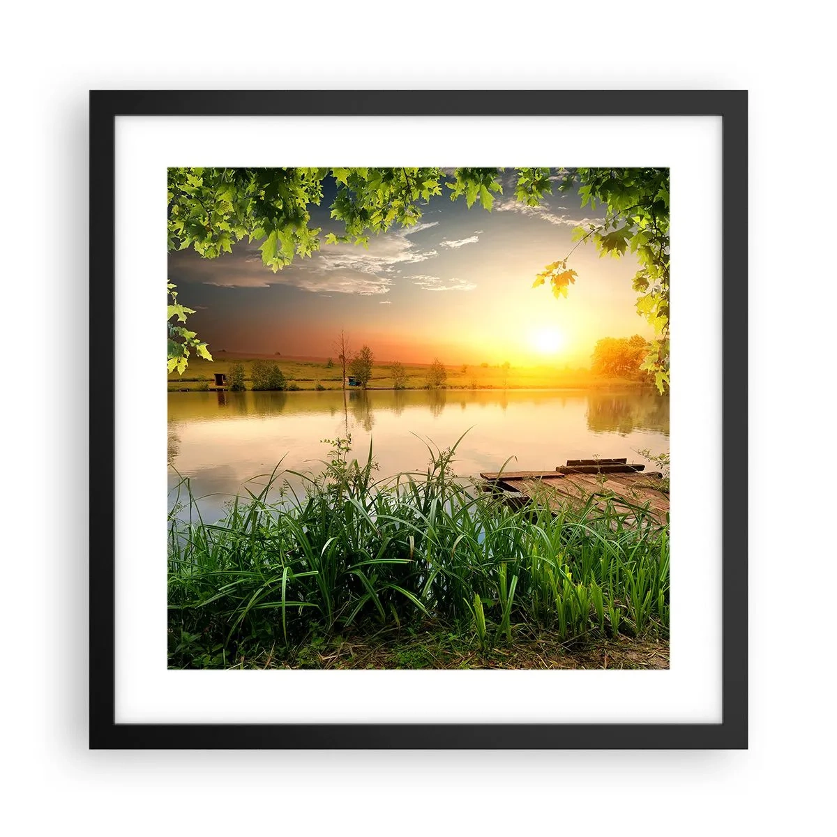 Poster in black frame - Landscape in a Green Frame - 40x40 cm