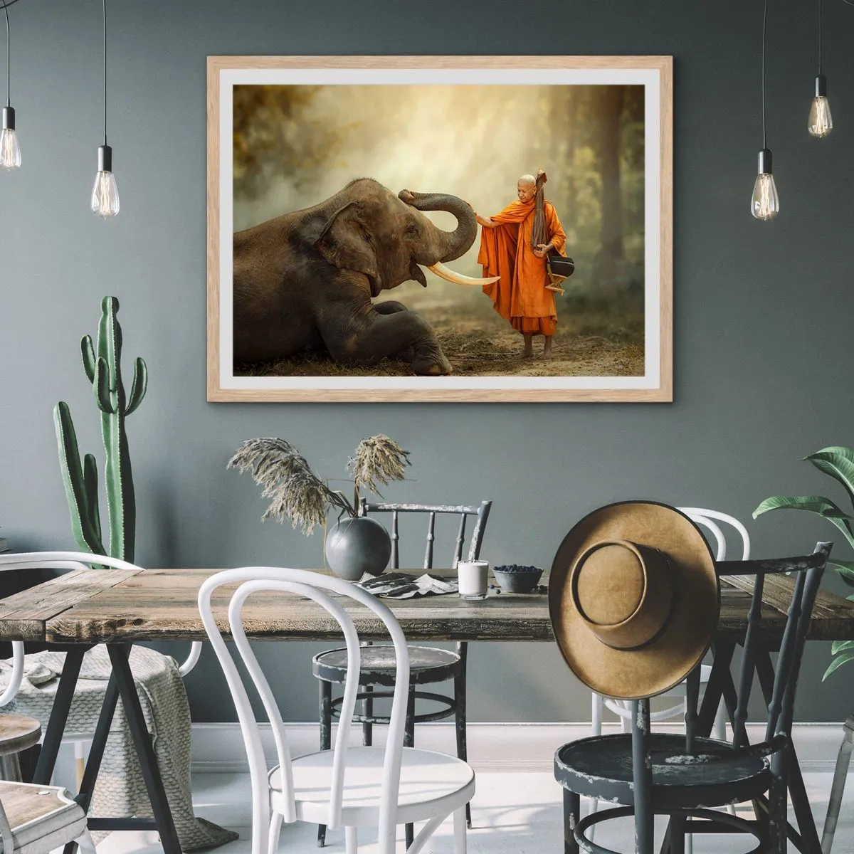 Poster in light oak frame - Unexpected Meeting - 70x50 cm