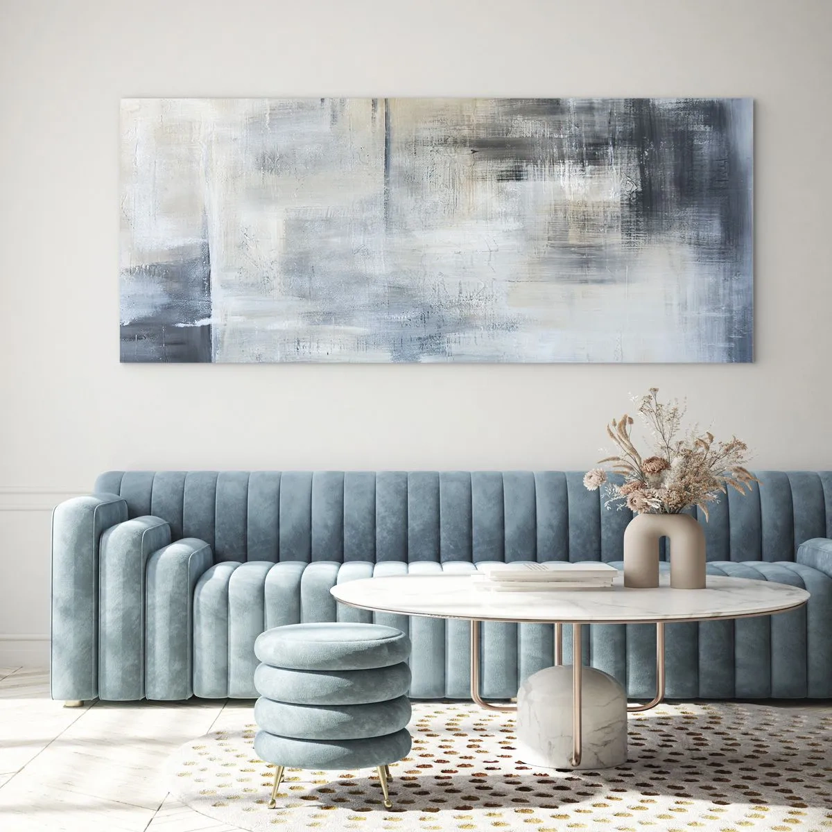 Glass picture - Behind the Curtain of Blue - 90x30 cm