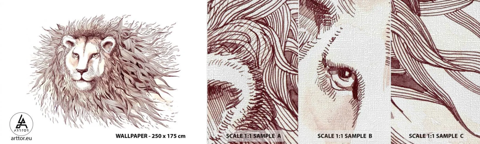 Photo Wallpaper Sample Premium Canvas - Fiery Ruler - Animals, Lion, Abstraction - 100x30 cm