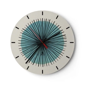 Wall clock - Clock on glass - Rays on Blue - 40x40 cm