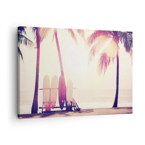 Canvas picture - Palm trees and surfboards on the beach in the sunshine - 70x50cm - It Will Be a Wonderful Day - Modern wall decoration for the living room and bedroom ARTTOR
