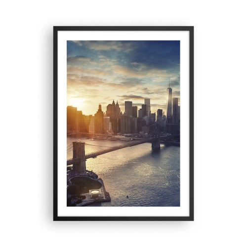 Poster in black frame - View of Manhattan at sunset with the Brooklyn Bridge - 50x70cm - Monument to the Culture of the West - Modern wall decoration for the living room and bedroom ARTTOR