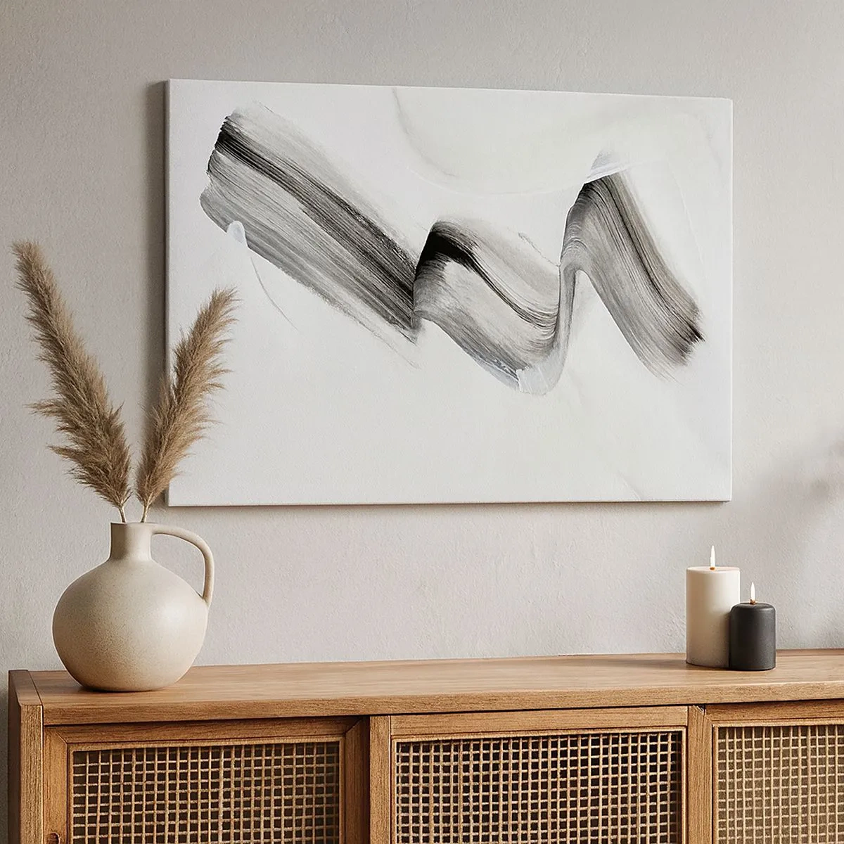 Canvas picture - Abstract black and white brush stroke on a light background - 70x50cm - Casually for Fun - Modern wall decoration for the living room and bedroom ARTTOR