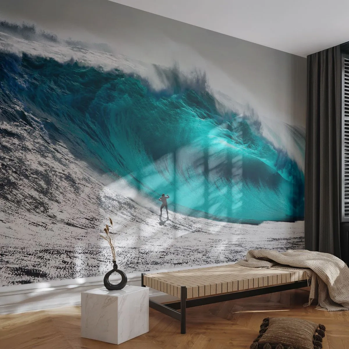 Photo Wallpaper Premium Sand - Challenge Accepted - Surfing, High wave, Surfer - 100x70 cm
