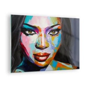 Glass picture - A colorful portrait of a woman in a distinctive style - 70x50cm - Impossible Not To Look - Modern wall decoration for the living room and bedroom ARTTOR