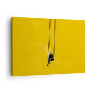 Canvas picture - A person on a swing against a background of intense yellow - 70x50cm - Day as a Any Other - Modern wall decoration for the living room and bedroom ARTTOR
