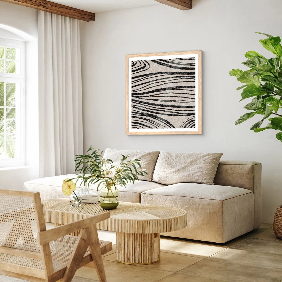 Poster in light oak frame - Spillover of Lines - 50x50 cm