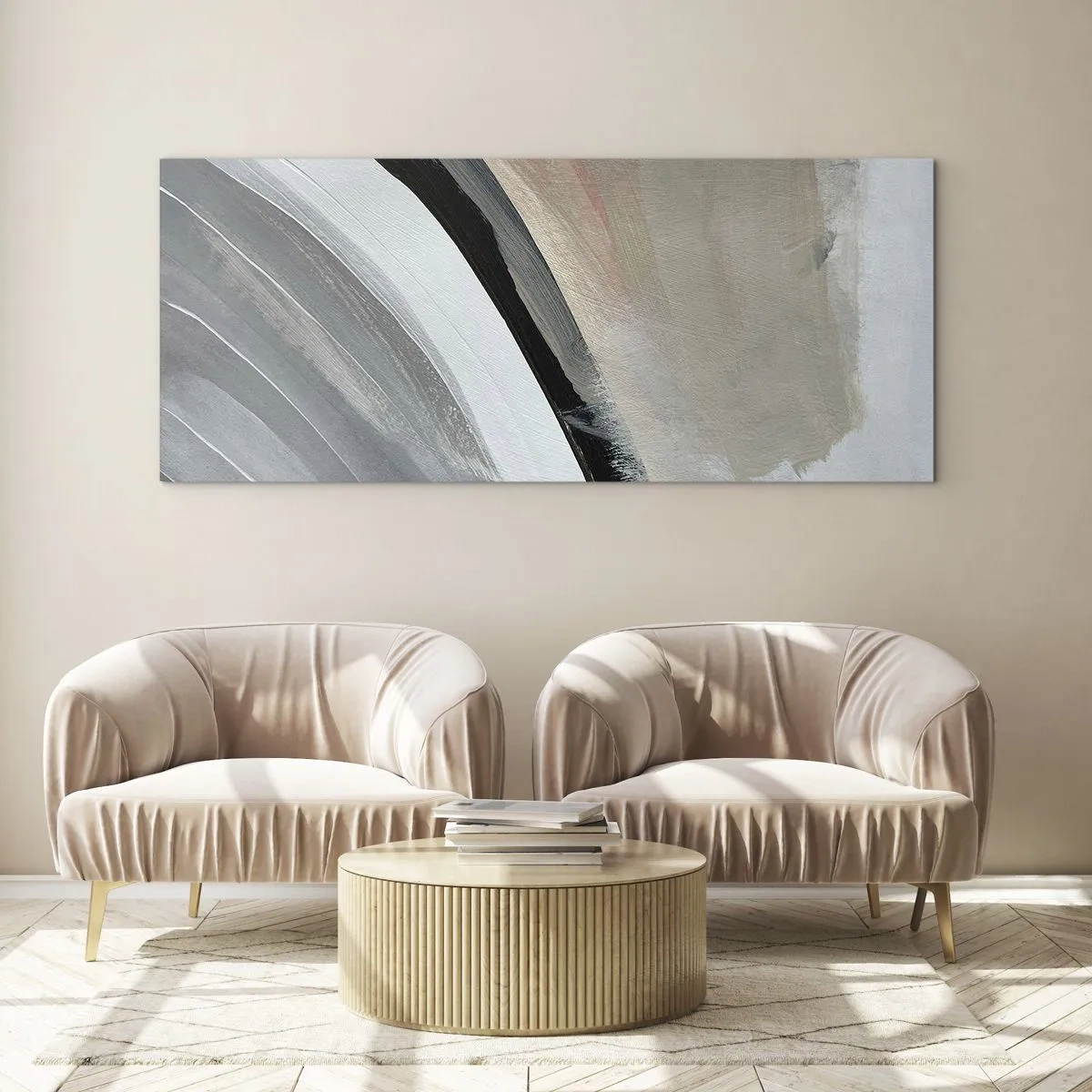 Glass picture - Composition: Arc of Black and Grey - 90x30 cm