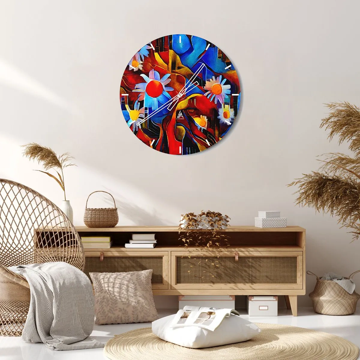 Wall clock - Clock on glass - Colours of Life - 30x30 cm