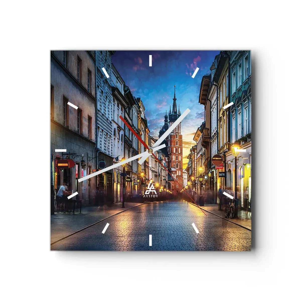 Wall clock - Clock on glass - Charm of Cracow - 40x40 cm
