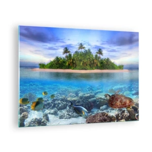 Glass picture - A tropical island with a coral reef and marine life - 70x50cm - Heavenly Island Invites You - Modern wall decoration for the living room and bedroom ARTTOR