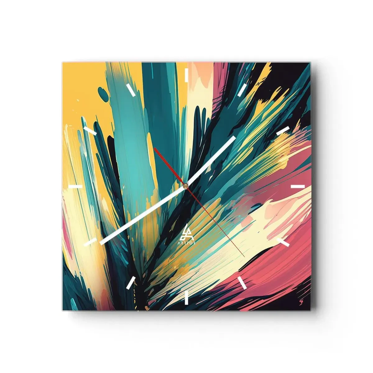 Wall clock - Clock on glass - Composition -Explosion of Joy - 40x40 cm