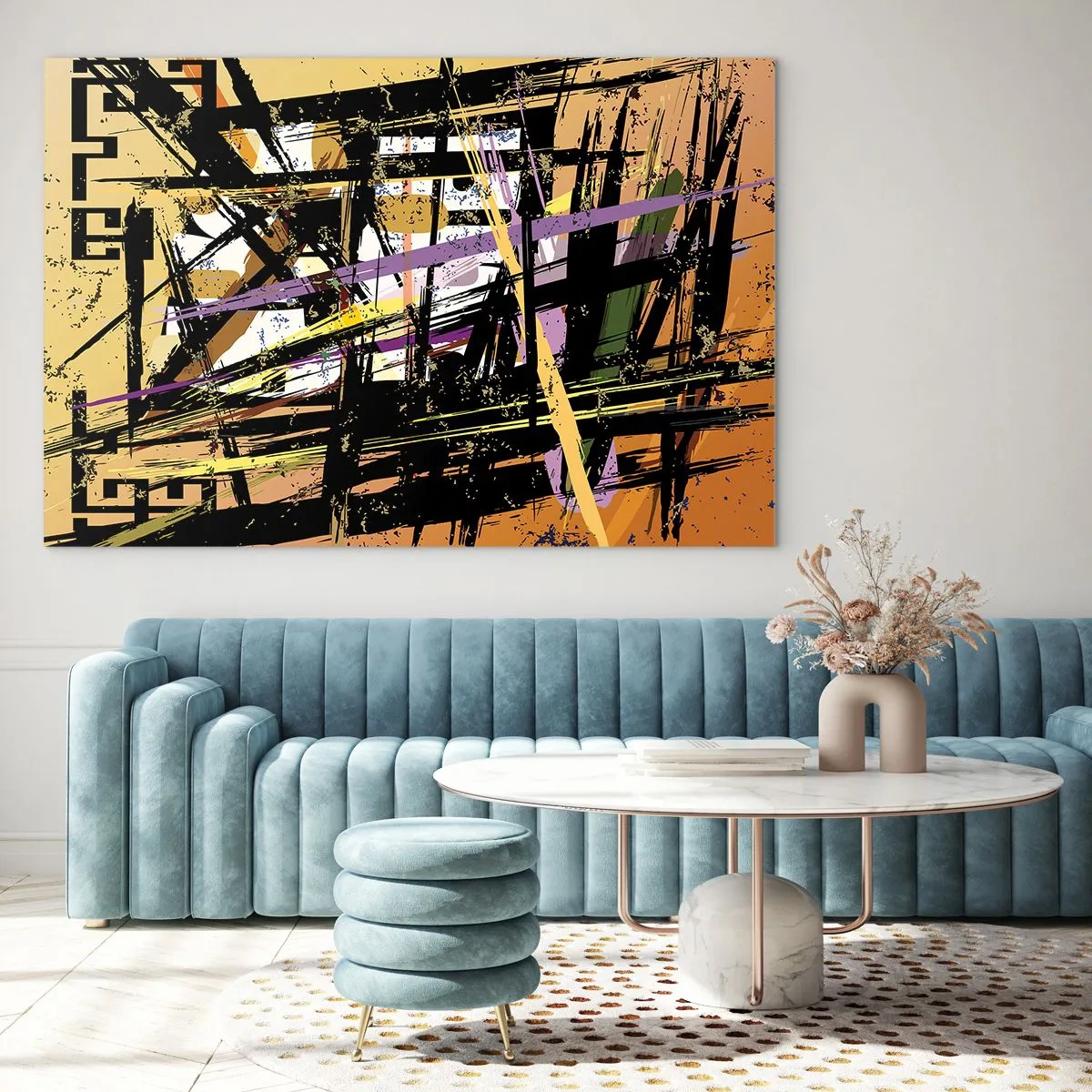 Glass picture - Abstract geometric composition in sharp lines - 70x50cm - Sharp Cuts - Modern wall decoration for the living room and bedroom ARTTOR