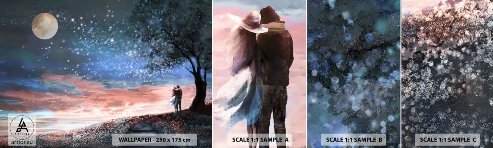 Photo Wallpaper Sample Standard Eco - Starry Spectacle - Abstraction, Landscape, Couple of lovers - 100x30 cm
