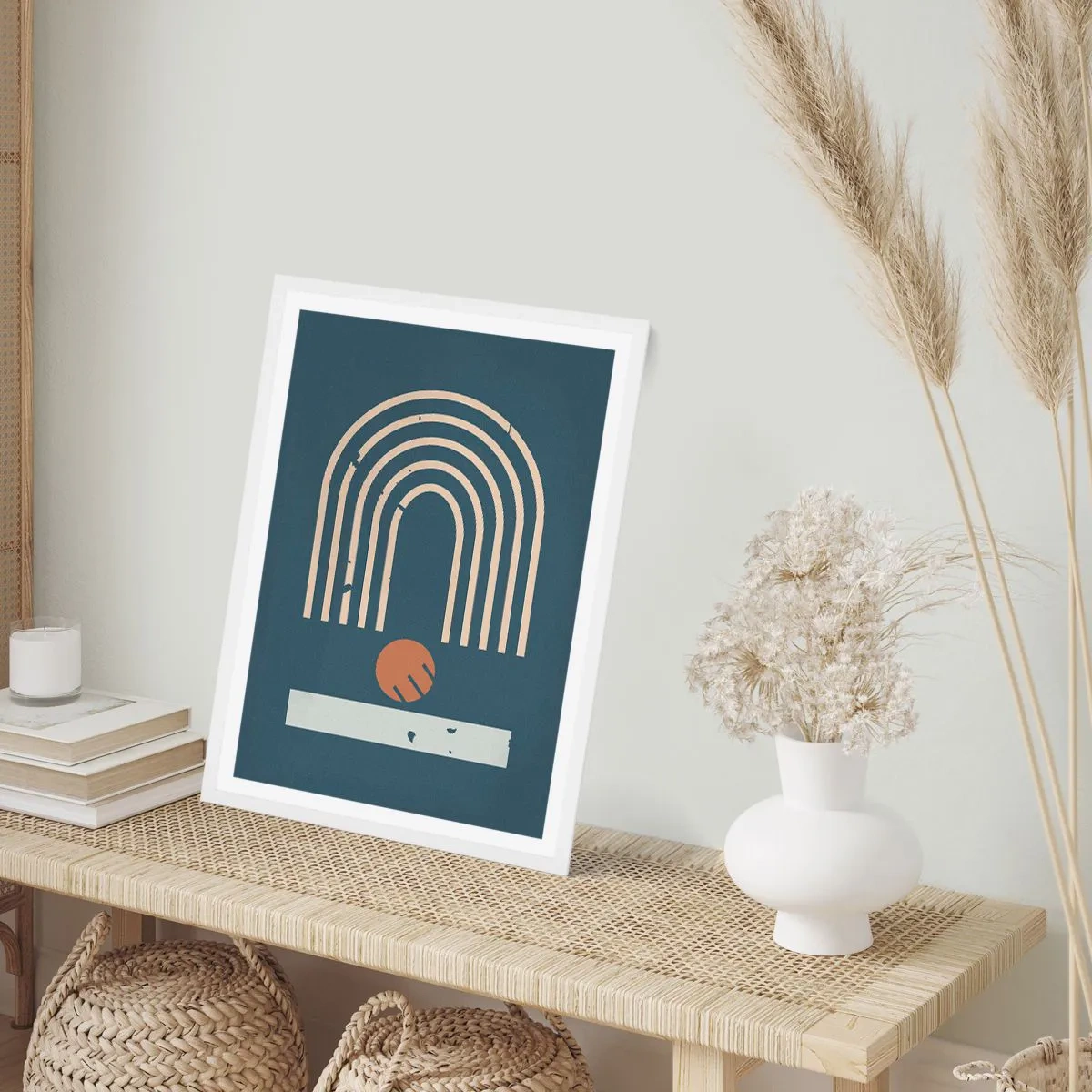 Poster in white frmae - Geometry on Navy Blue - 70x100 cm