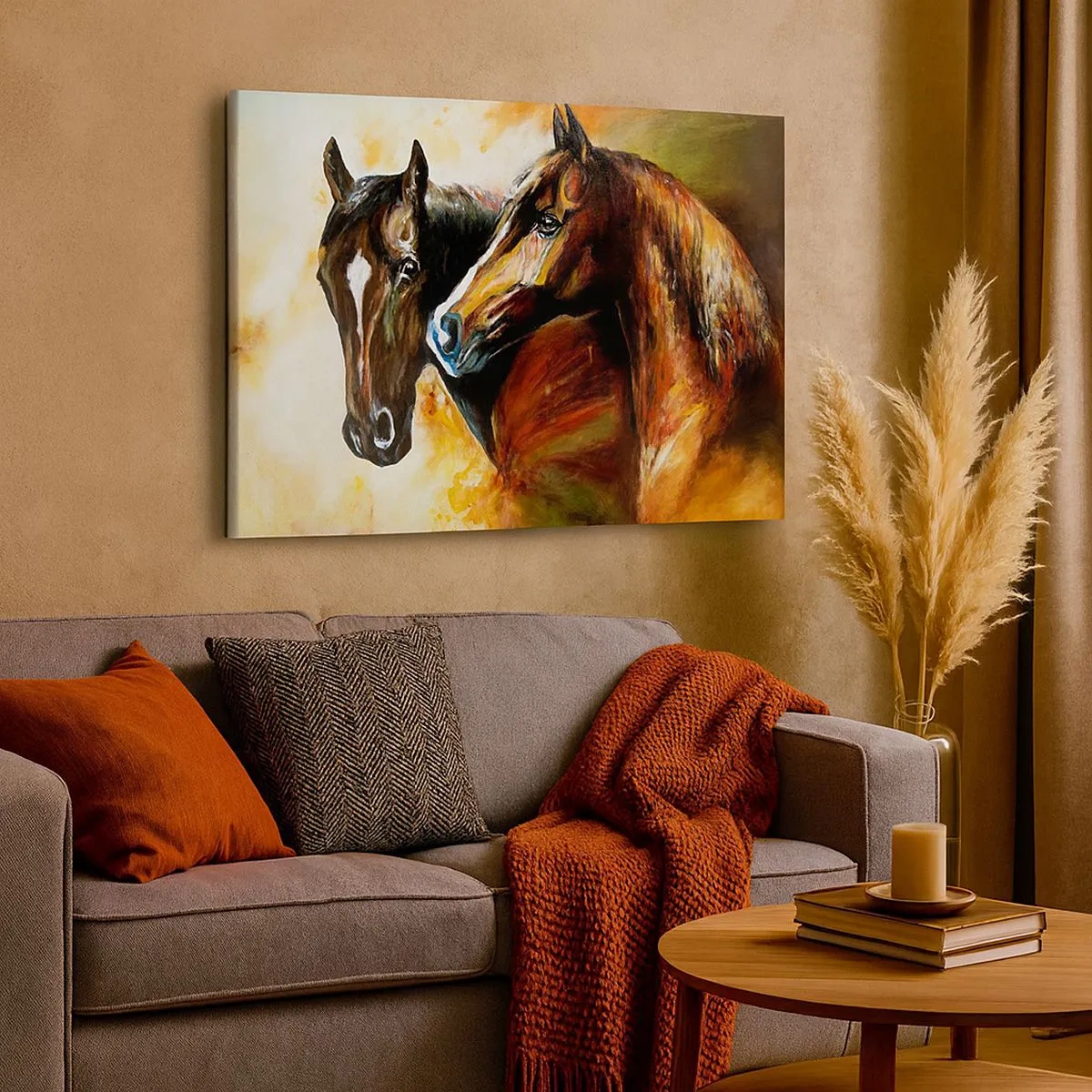 Canvas picture - A pair of horses in a pictorial composition - 70x50cm - Twice More Charm - Modern wall decoration for the living room and bedroom ARTTOR