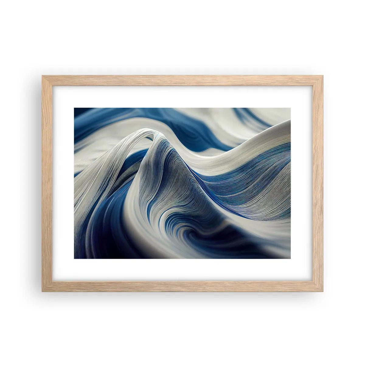 Poster in light oak frame - Fluidity of Blue and White - 40x30 cm