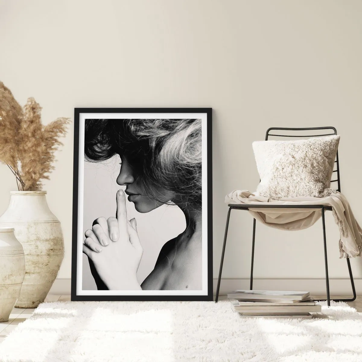 Poster in black frame - Listening to Herself - 40x50 cm