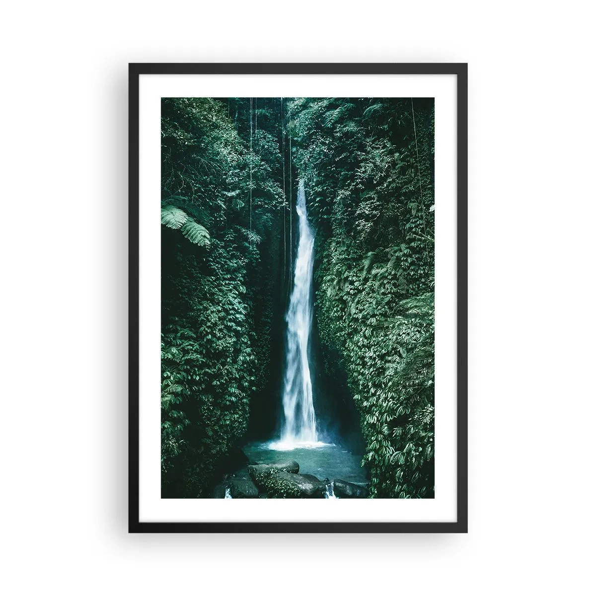 Poster in black frame - Waterfall in the tropical jungle - 50x70cm - Tropical Spring - Modern wall decoration for the living room and bedroom ARTTOR