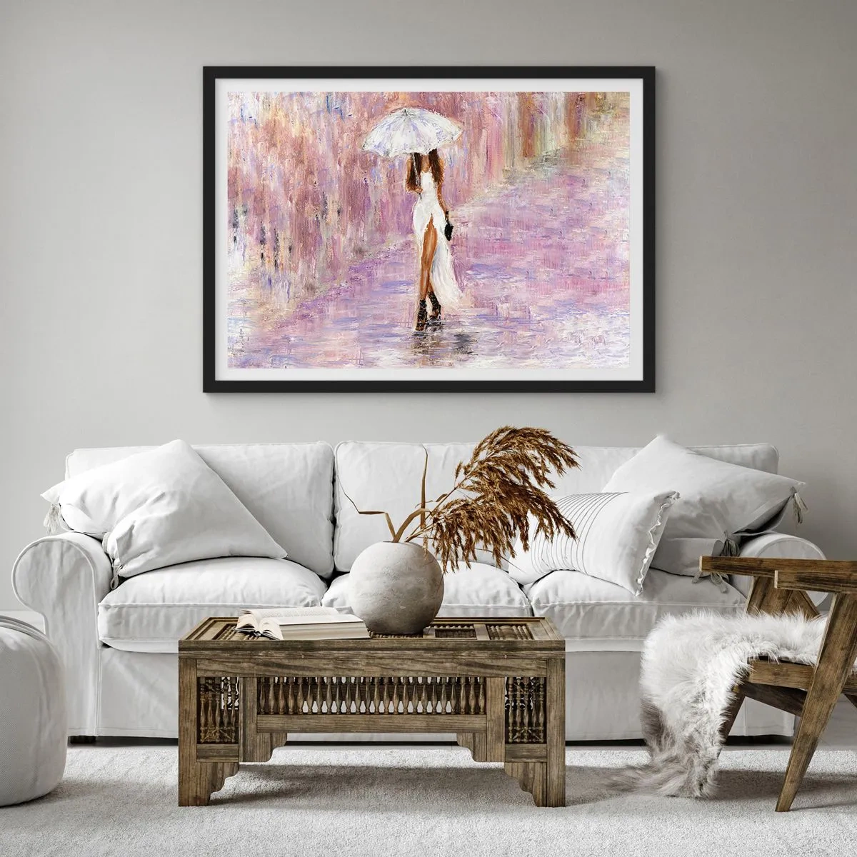 Poster in black frame - In Liliac Rain - 70x50 cm