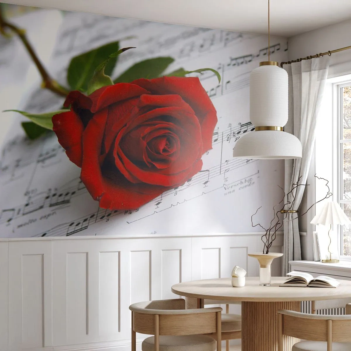 Self-Adhesive Photo Wallpaper Deluxe Sticker - Music of Feelings in Scarlet - Flowers, Rose, Music - 250x175 cm