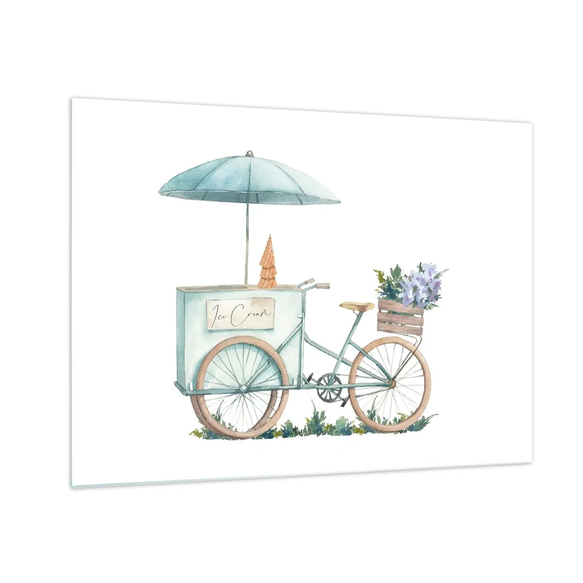 Glass picture - A bicycle with ice cream and pastel flowers - 70x50cm - Sweet Memory of the Summer - Modern wall decoration for the living room and bedroom ARTTOR