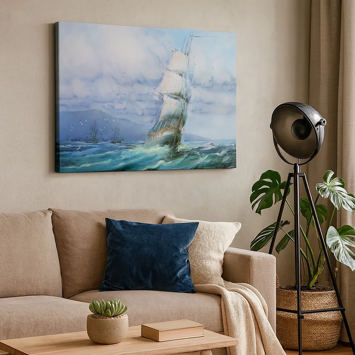 Canvas picture - A ship on a stormy sea - 70x50cm - Happy Winds - Modern wall decoration for the living room and bedroom ARTTOR