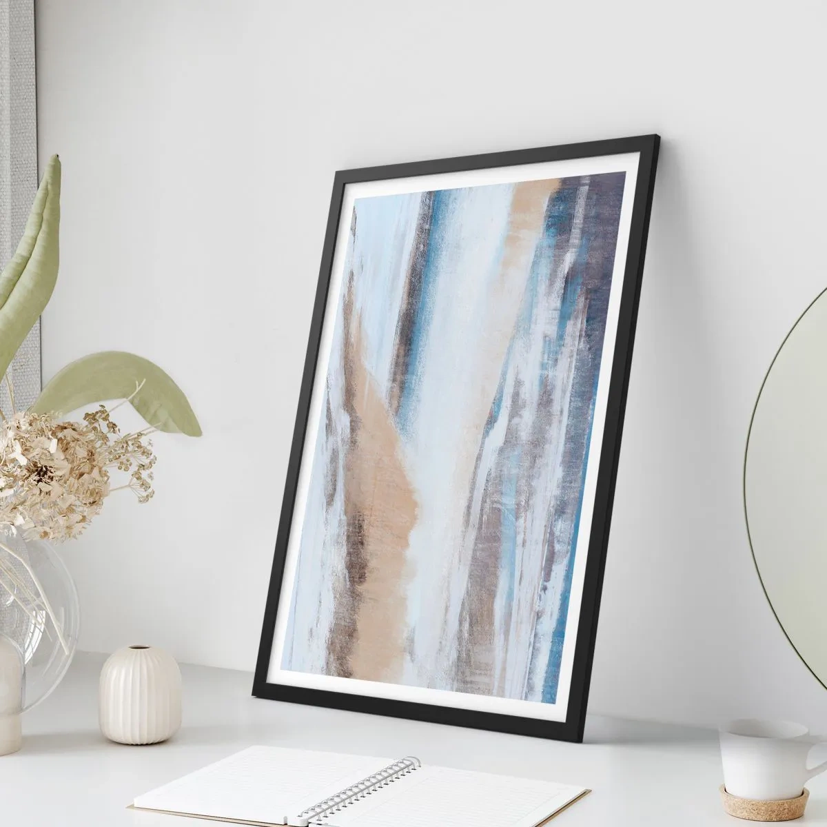 Poster in black frame - Abstract composition in shades of blue and beige - 50x70cm - Winter Composition - Modern wall decoration for the living room and bedroom ARTTOR