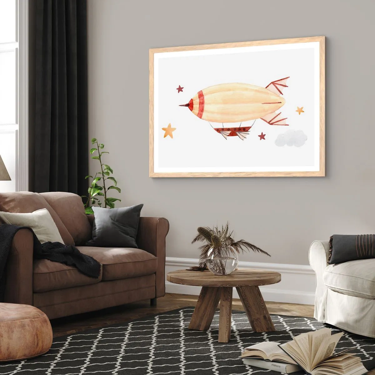 Poster in light oak frame - Airship - 100x70 cm