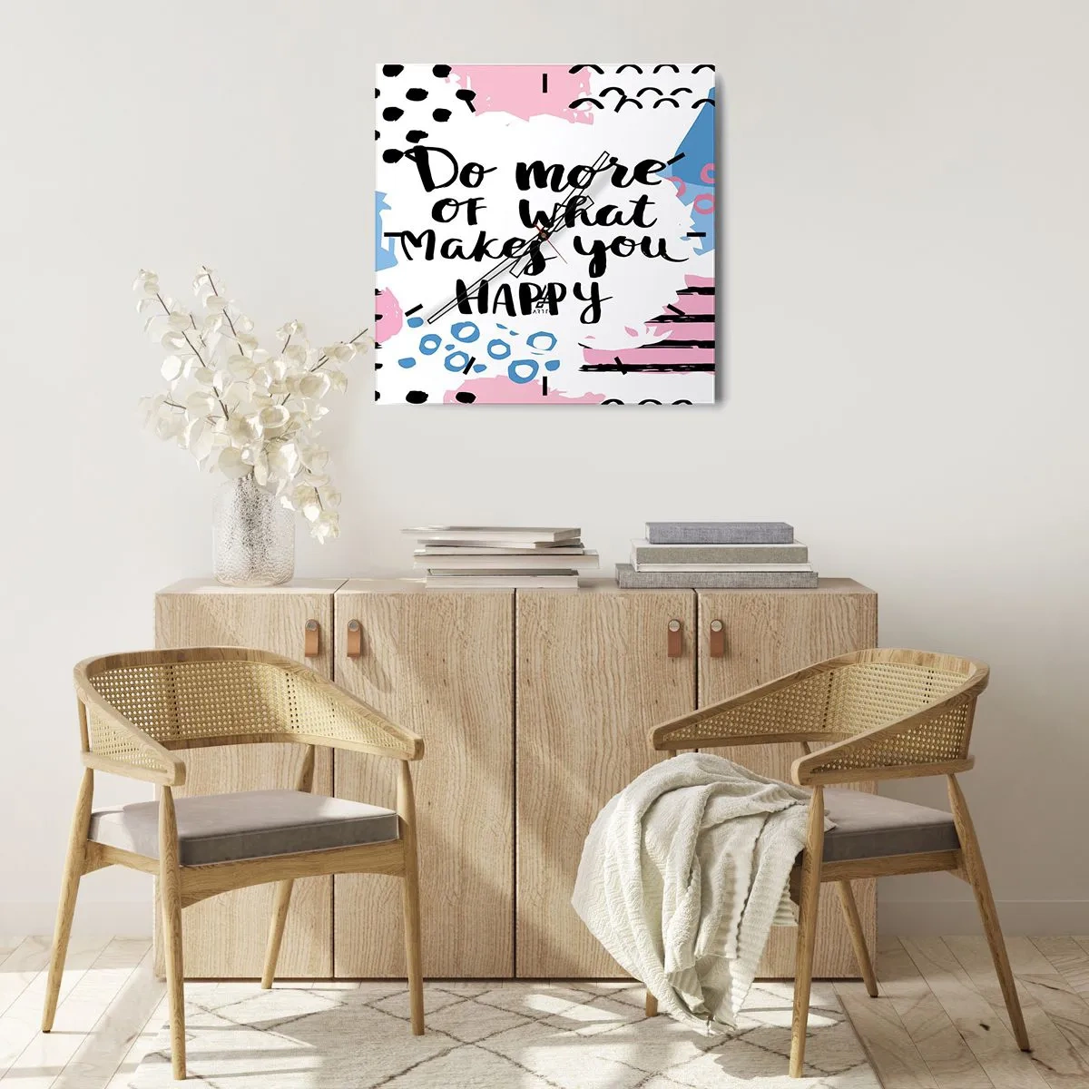 Wall clock - Clock on glass - How To Be Happy - 30x30 cm