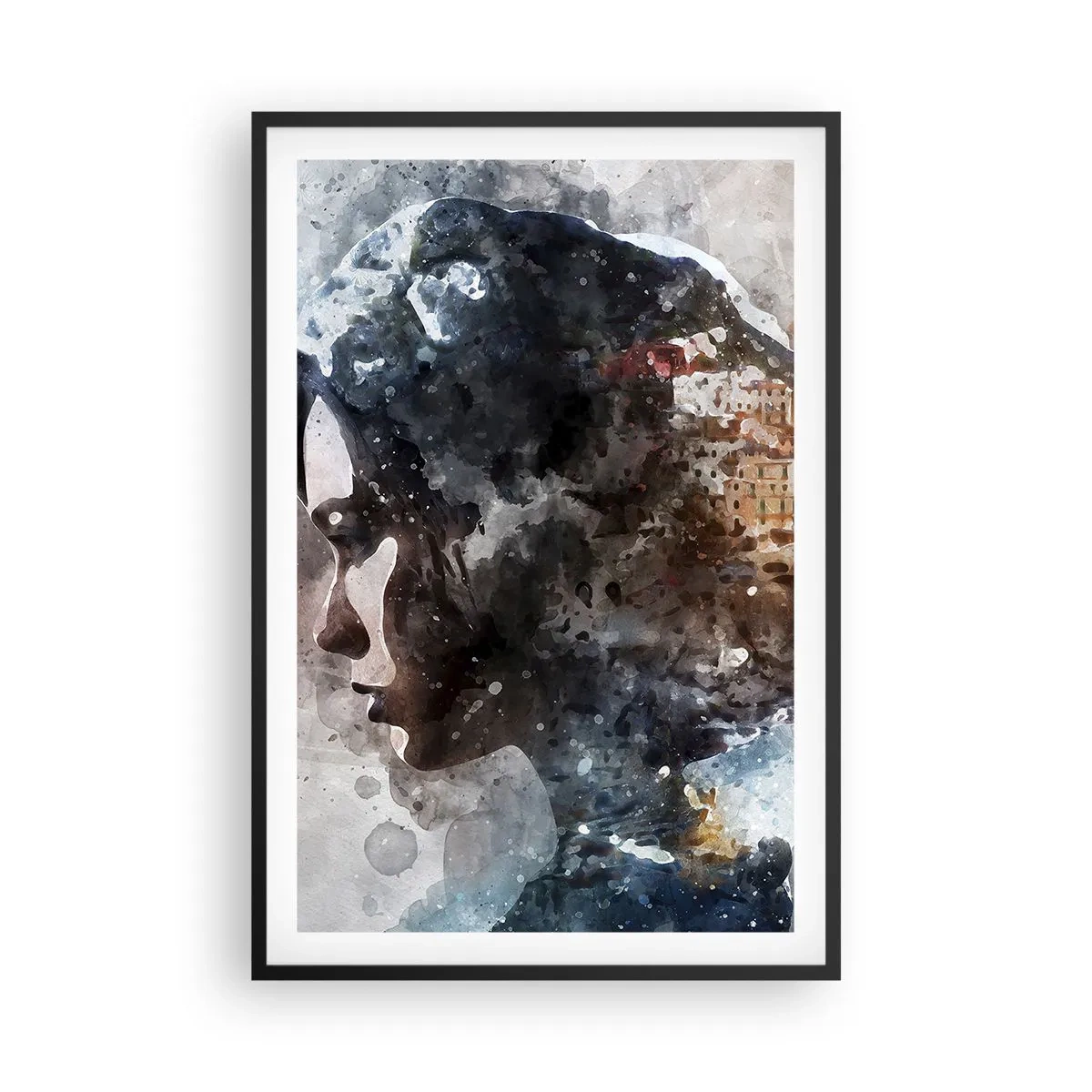 Poster in black frame - Tale about a Girl with a City in the Background - 61x91 cm