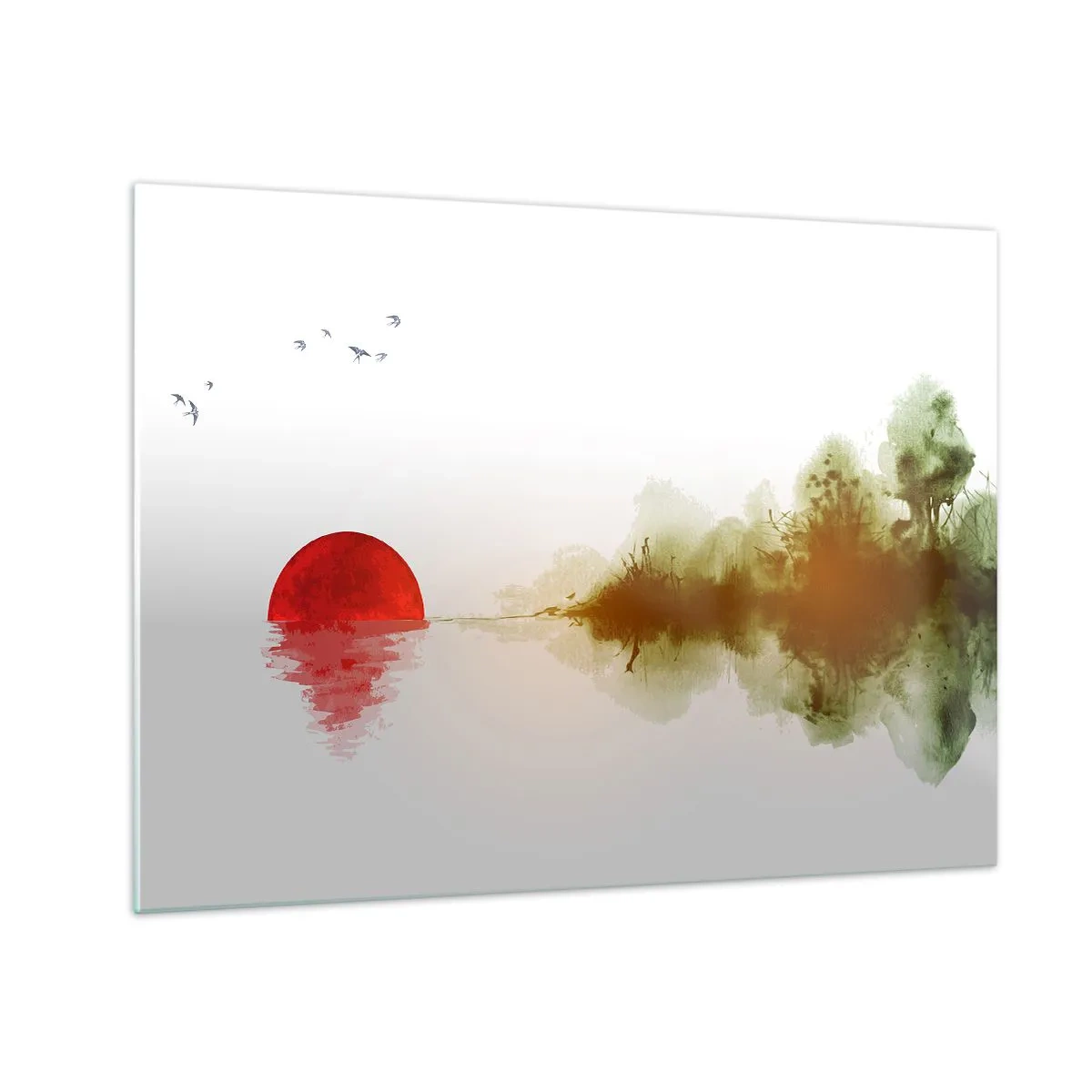 Glass picture - Red sun over the water and the forest outline - 70x50cm - Promise of Peace - Modern wall decoration for the living room and bedroom ARTTOR