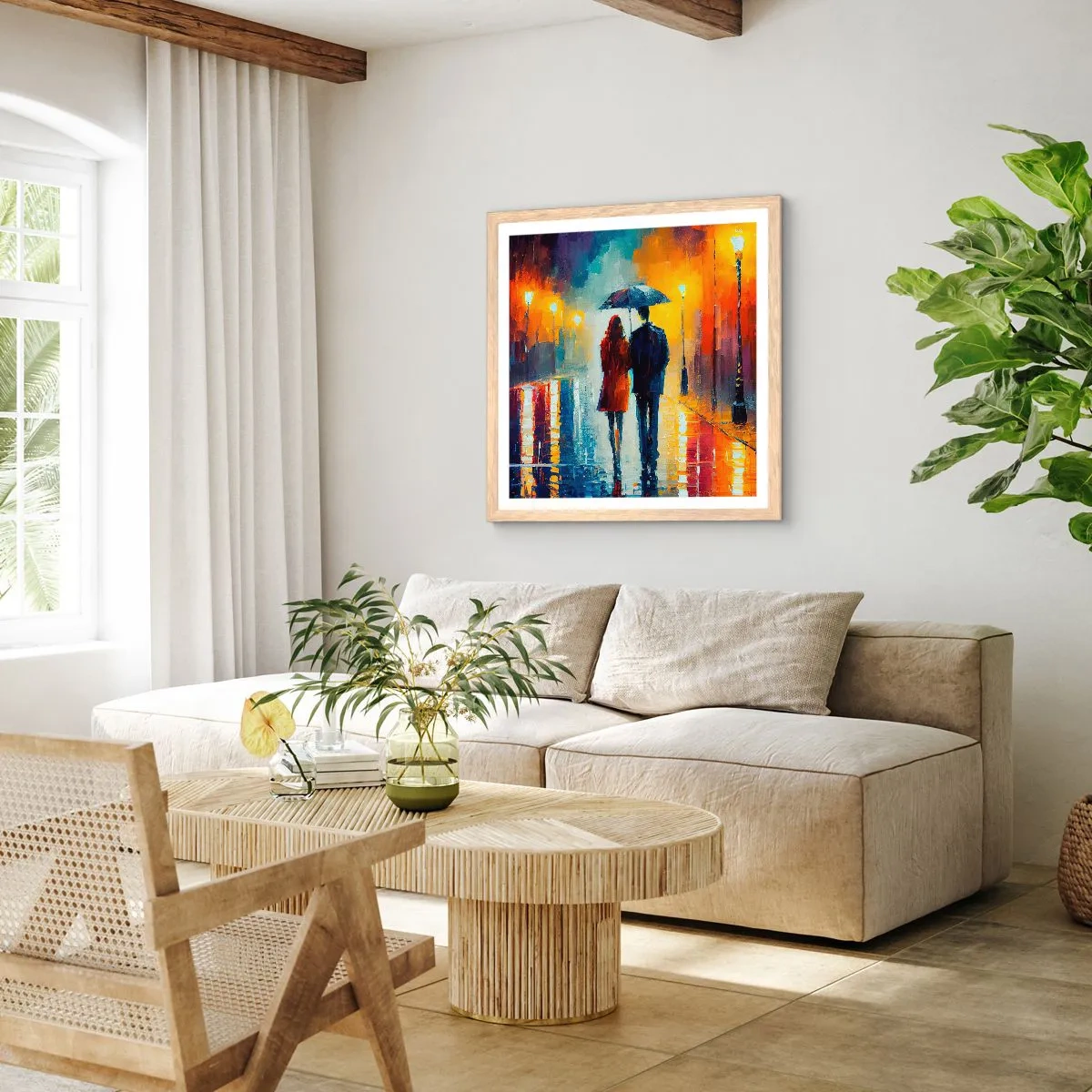 Poster in light oak frame - Together - Colourful Night - 40x40 cm