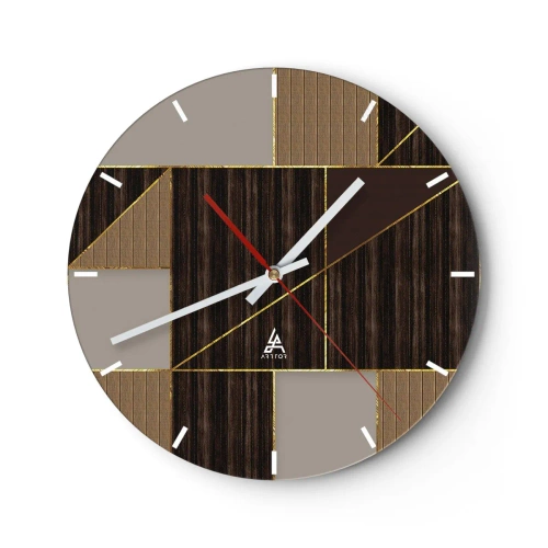 Wall clock - Clock on glass - Modern mosaic with brown, beige and gold lines - 30x30cm - Mosaic of Brown and Gold - Modern wall decoration for the living room, kitchen, and bedroom ARTTOR